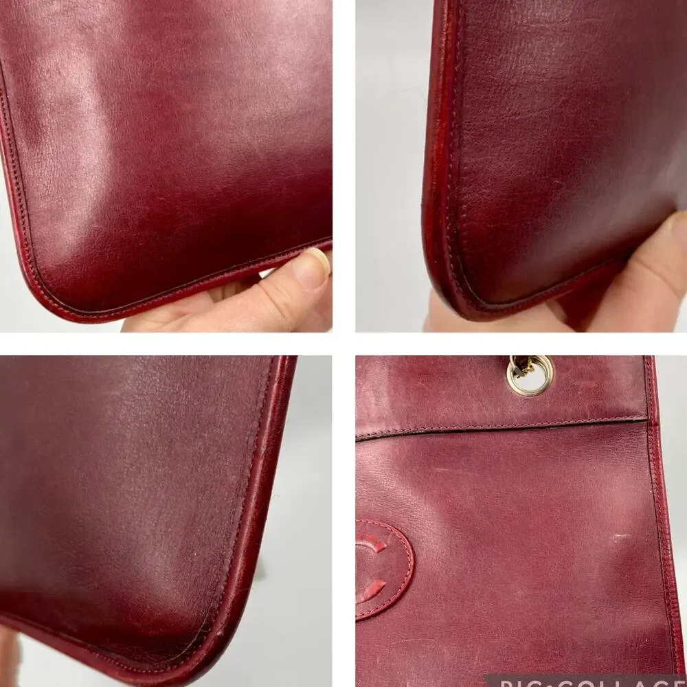 Chanel Burgundy Lambskin Leather Flat Tote Bag Large Classic CC Chain Vintage